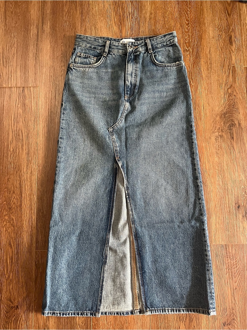 Zara Denim Maxi Skirt with Front Slit